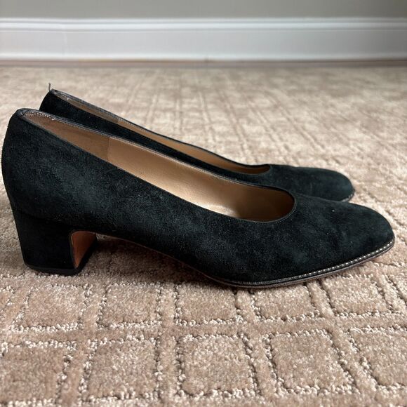 Salvatore Ferragamo Suede Pumps Women's 8 B Black Low Heel VTG Classic Staple - Picture 3 of 10